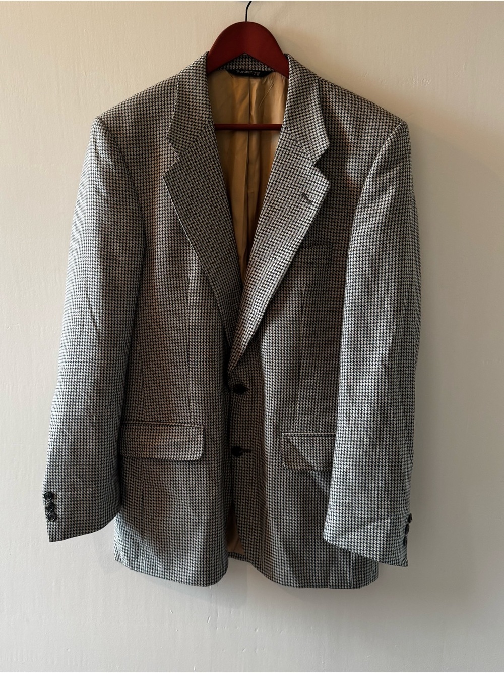 Vintage Burberry Navy & Tan Houndstooth Sport Coat